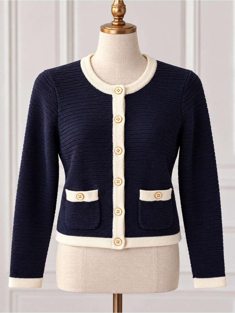 GAP Kids Iconic Coco Inspired 100% Cotton Navy Boxy Textured Cardigan Preppy